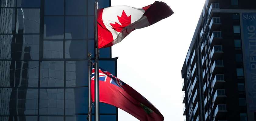 The flags of Canada and Ontario