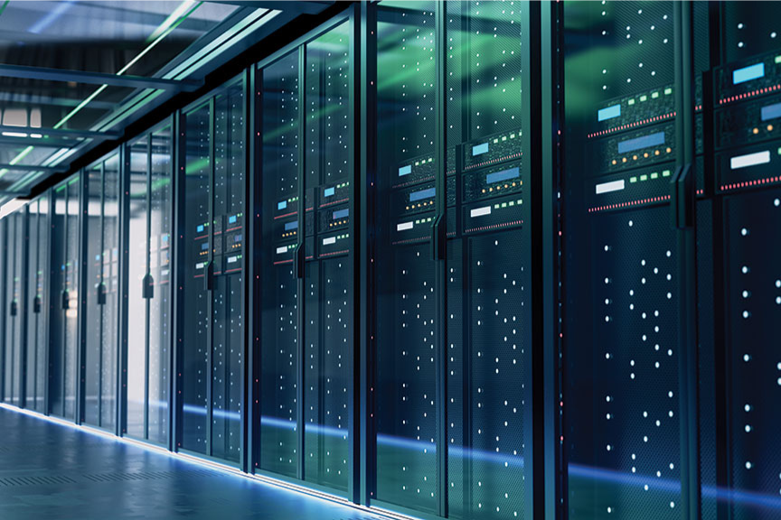 a rack of servers at a data center