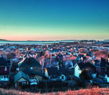 Aerial shot is residential neighbourhood in the City of Thunder Bay, Ontario