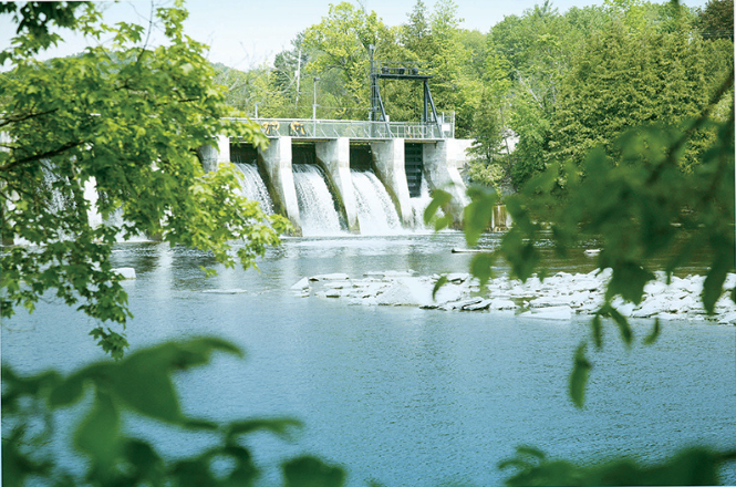 Hydro generator, lake and forest.
