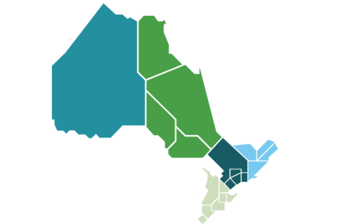 Map of the regional network for Ontario