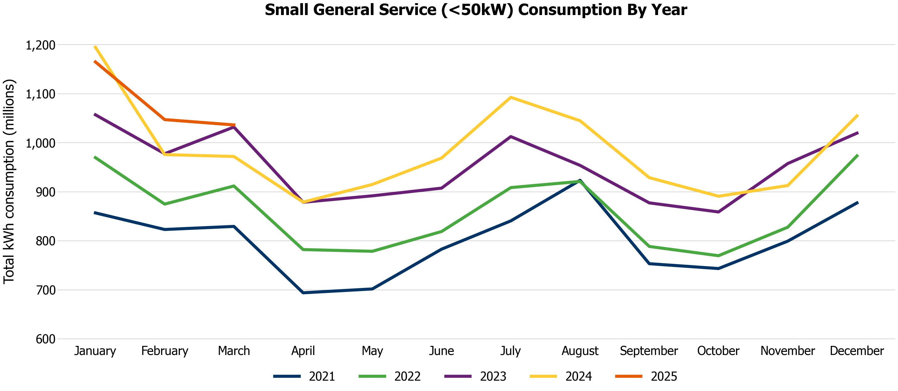 Total kWh small general service consumption by year