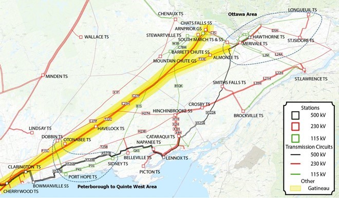 Transmission system map delineating the Gatineau Bulk Study area