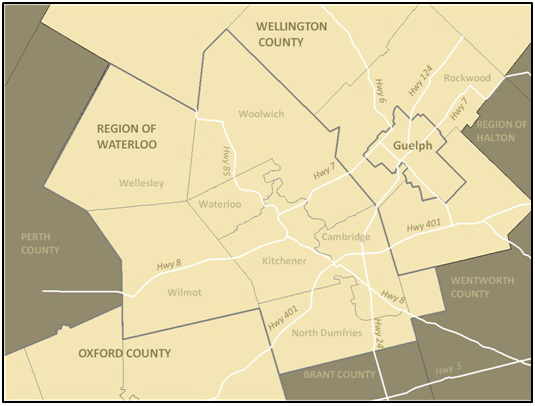 Map Of Kitchener And Surrounding Area Kitchener-Waterloo-Cambridge-Guelph